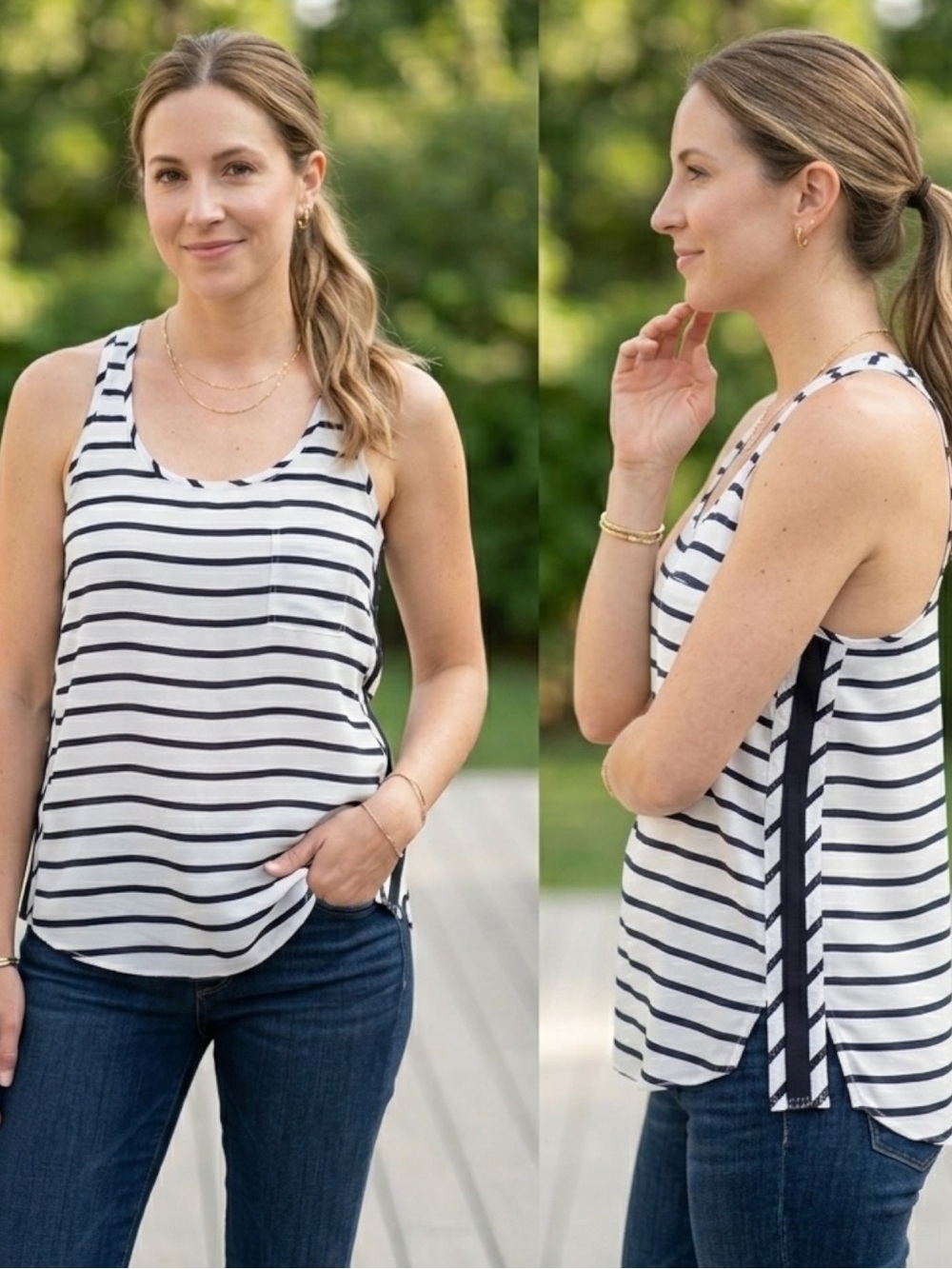 Club Monaco Striped Silk Blend Racerback Tank Top Pocket Medium